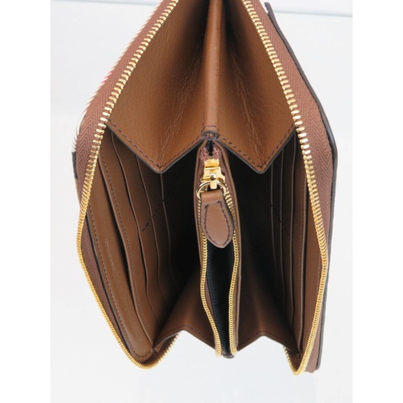 BURBERRY ELMORE BROWN HOUSE CHECK DERBY LEATHER ZIP AROUND LOGO CLUTCH WALLET - Picture 9 of 12